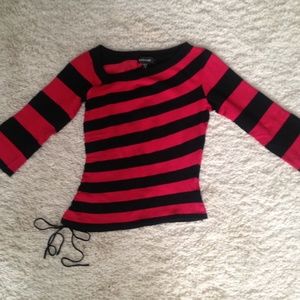 Y2K bebe Red Black Stripe Ruched Side Sweater